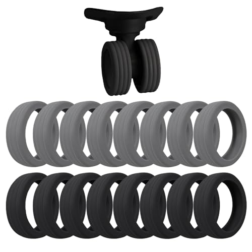 COACOM 16 custodie protettive per ruote trolley, cover silenziose per bagagli, cover in silicone (nero, grigio), Nero , Breite: 15 Zentimeter, moderno