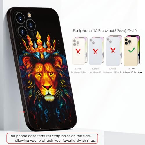 Printed with Lion for iPhone 15 pro max case, Elegant Crowned Lion Design on Soft Silicone Protective Case - A Touch of Noble Grandeur and Exudes Royal Majesty (A2- Lions Animal)