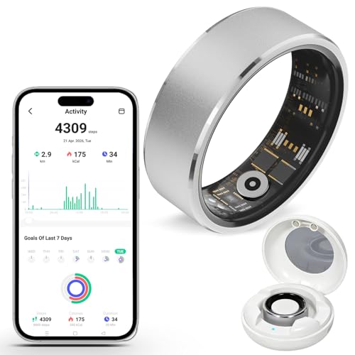 Secofy Smart Fitness and Activity Ring for Men and Women – Track Heart Rate, Sleep, Stress, Steps & More, Waterproof Fitness Tracker for iPhone and Android, No Subscription Fee, Sliver 8#