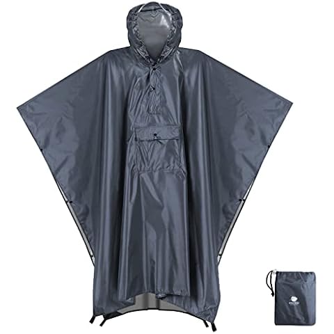 Anyoo Waterproof Rain Poncho Lightweight Reusable Hiking Rain Coat Jacket with Hood for Outdoor Activities-Grey, One Size Cover