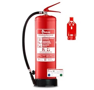 FireLoq 6L Schaum Feuerlöscher für Brandklasse AB mit 27A | 233B ergibt 9LE Dauerdruck inkl. Prüfnachweis,Wandhalter und Manometer