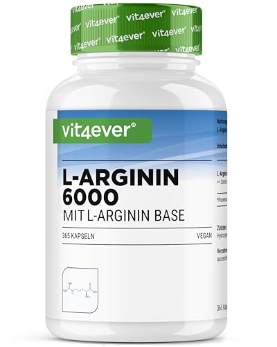 L-Arginin - 365 Kapseln - 6000 mg reines L-Arginin pro Tagesdosis - Hergestellt durch pflanzliche Fermentation - Hochdosiert, ohne unnötige Zusätze, vegan