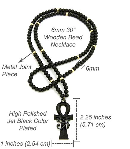 Fashion 21 Egyptian Eye of Horus Ankh Pendant Necklace, 30 inches, 6mm Black Wooden Beads, CCB Beads2