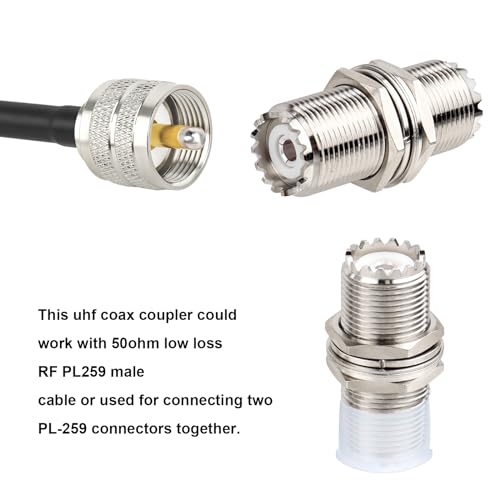 XRDS -RF 2pcs PL-259 Bulkhead Connector 50&Omega; Impendence UHF Female to UHF Female Adapter SO239 Nut Bulkhead Panel Mount CB Radio Adapter