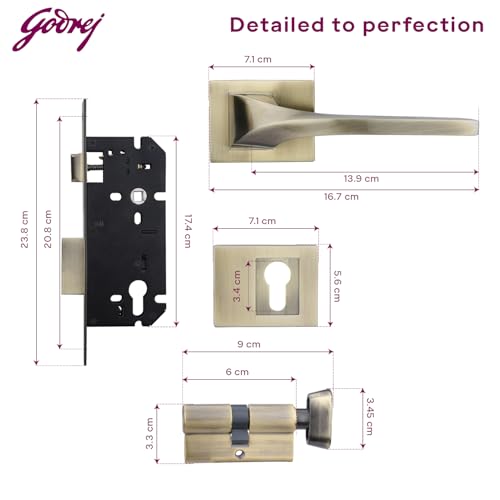 Image of Godrej Mortise Lock|Handle Lock Set for Main & Bedroom Door| Twist Rossette Home Decor Handle|Sunset Rose Gold Finish|9 Inch Lockbody|60 mm 1CK Cylinder - Knob from Inside & 3 Keys |5 Years Warranty