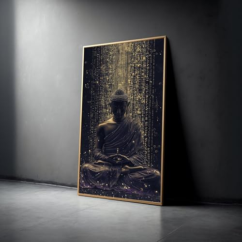 Bouddha méditatif tableau abstrait or pour salon zen et coin méditation