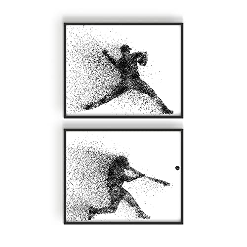 Baseball Wall Art Prints - Set Of 2 (11X14) Unframed Baseball Posters - Baseball Room Decor For Men Kids Teenagers - Baseball Poster Set For Bedroom Man Cave - Baseball Wall Decor Dorm - Baseball Boys Bedroom Decor - Particle Silhouette #TOP4