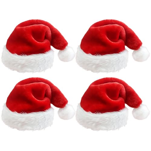 Flauschige Weihnachtsmütze 28 MOMAHUA 4er Set Rot Weihnachtsmann Mütze für Erwachsene - Plüsch...