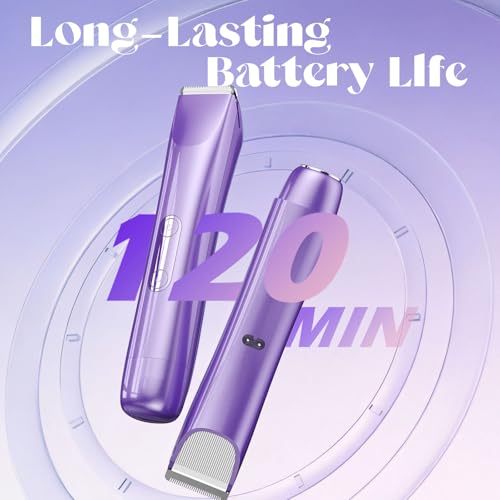 Bikini Trimmer for Women, 2 in 1 Dual Head Electric Razors, IPX7 Waterproof & Painless Shaver, Cordless Pubic Hair Trimmer for Leg Face Underarm Body Hair Removal, Purple — view 5