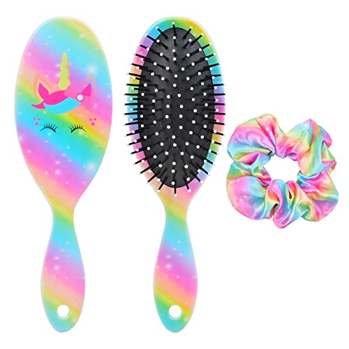Girls Hair Brush, Kids Detangle Hair Brush for Curly Hair, Hair Brush for Women, Pain Free Hair Brush for Thick Hair, Ultra Soft Bristles Hair Brush for Girls Wet And Dry Hair (Unicorn)