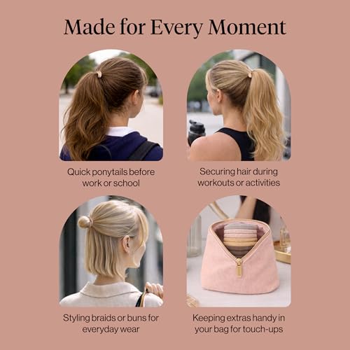 Kitsch Elastic Hair Ties No Damage | Stretchable Hair Bands - Neutral 12pcs | Strong All-Day Hold Hair, Rubber Bands For Hair, Ponytail Holders | Hair Accessories for Everyday Use - image 8