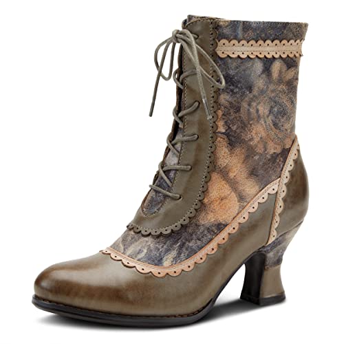 L’Artiste by Spring Step Women's Bewitch-Floral Ankle Boot, Olive Multi, 5.5-6