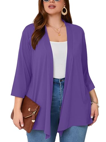 Image of AusLook Women's Plus Size Lightweight Open Front Cardigan 3 /4 Sleeve Cover Ups Shrugs Shawls and Wraps Kimono Jacket Coat