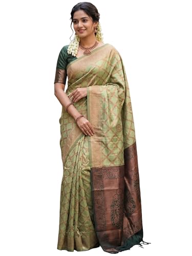 Image of AKHILAM Women's Kanjivaram Woven Soft Silk Saree With Blouse Piece