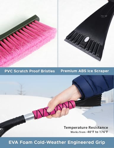 Image of Autovir 27 inch Snow Brush and Ice Scrapers for Car Windshield (3 Pack), Window | Snow Scraper with Ergonomic Foam Grip, Snow Removal for Car, Must Have Winter Car Accessories (Green, Blue & Pink)