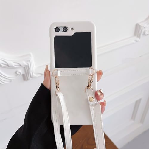 Coque Samsung Z Flip 5 antichoc lanière bandoulière cuir blanc Flip 4 3