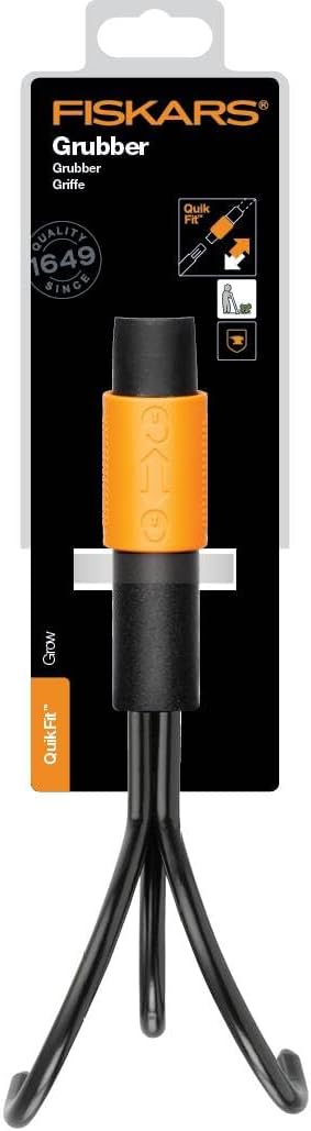 Fiskars QuikFit Grubber, Tool Head, Length: 33 cm, Width: 9 cm, Carbon Steel Tines, Black/Orange, 1000685