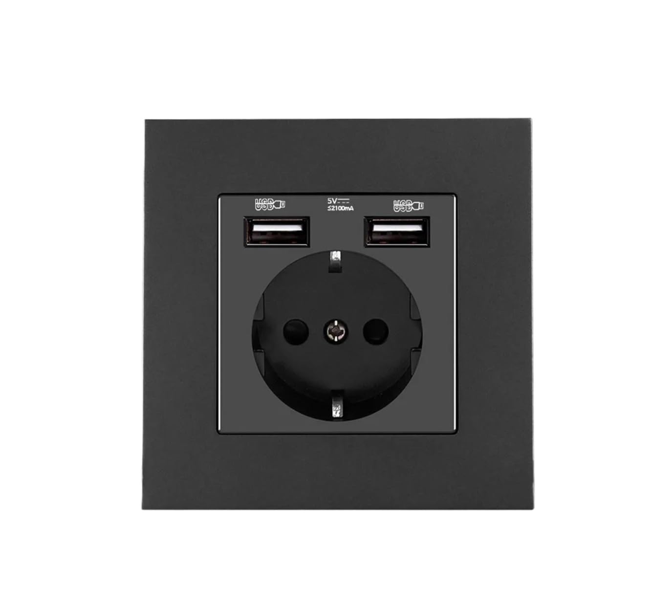 Standard Socket, AC 110V-250V, 16A Wall Embedded Outlet, 5V 2A Dual USB Charge Hole, EU Power Socket with Port(Black)