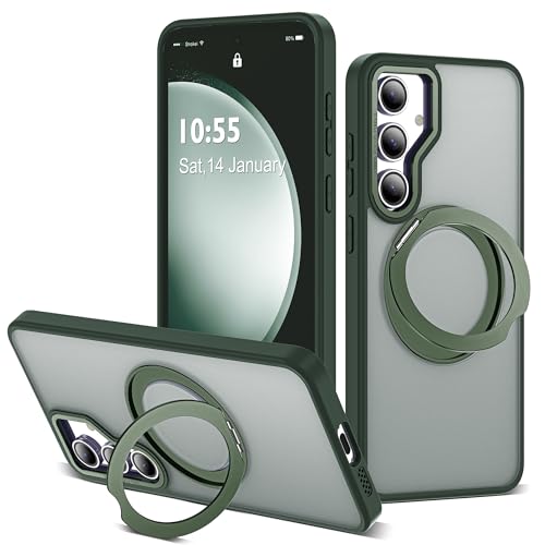 Image of for Samsung Galaxy S23 FE Case with 360 Rotatable Magnetic Ring Stand Compatible with Mag-Safe Military Protection Shockproof Matte Translucent Phone Cases for S23 FE,Dark Green