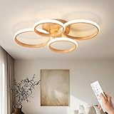 Dimmable LED Semi Flush Mount Ceiling Light Fixture with Remote Control 3-Color Dimming Circle Modern Light, Close to Ceiling Bedroom Kitchen Hallways Balcony Corridor Lamp (4 Ring LightWood)