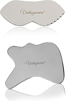 Vintageware® Stainless Steel Gua Sha Combo Set | Lip-Shape & R-Shape Tools for Face, Neck & Body | Muscle Relief & Skincare Benefits | Medical Grade 304 Stainless Steel
