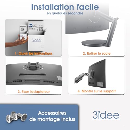 3IDEE Adaptateur VESA Compatible Avec l'Écran LED Incurvé Samsung (C24FG70, C24FG73, C27FG70, C27FG73, LC24FG70, LC27FG70) - Support 75x75 mm - Pour Les Écrans Sans Connexion VESA – vue 3