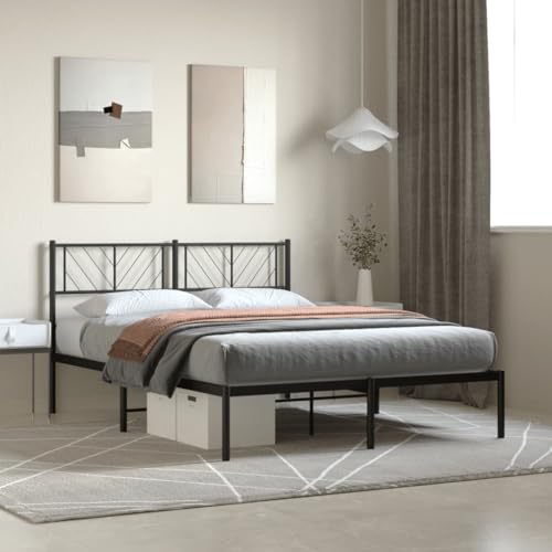 Bettgestell mit Kopfteil Metallbett Bed Frame Bettgestell Bettrahmen Kopfteil Bett Tagesbett Metall Schwarz 150x200 cm - 372181