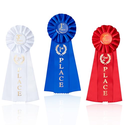 Rubans de récompense lot de 3 bleu blanc rouge pour concours et sport