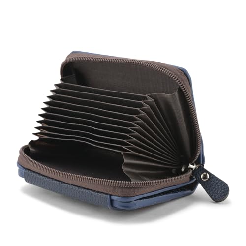 Image of 9 Slot RFID Genuine Leather Credit Debit Card Holder Wallet Money Zipper Coin Purse for Men & Women (Blue)