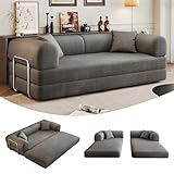 Zyerch 79' Convertible Sofa Bed with Fixed-Shape Frame, Corduroy Folding Pull Out Couch, No Assembly Modern Boneless Couch Compression Sofa in Box, Floor Sofa for Living Room,Grey