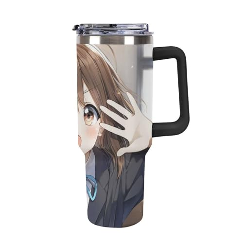 タンブラー K-ON! けいおん 平沢唯 水筒 40OZ 真空断熱 保温保冷 ステンレスマグボトル 結露しない ストロー付き/直飲み可能 洗いやすい ハンドル付き 車内用 アウトドア キャンプ 大容量