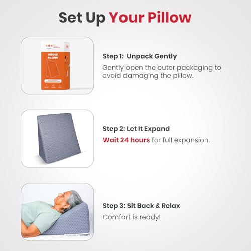 Image of AGEasy Wedge Pillow | 100% Memory Foam Orthopedic | Triangular Cushion for Leg Elevation, Back Support, Acid Reflux, Snoring | Improves Comfort & Posture (Lavender Grey)