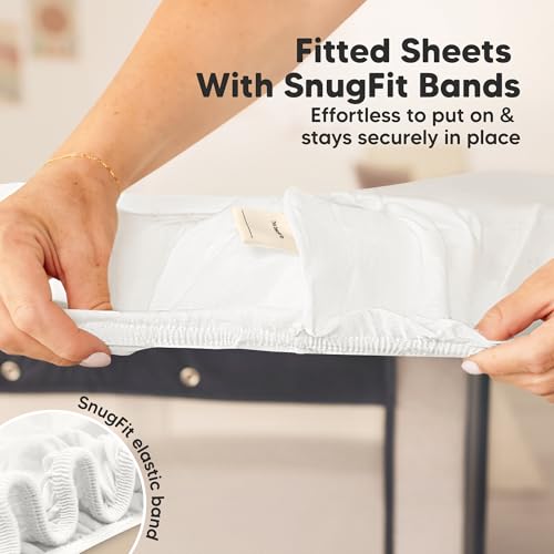 Image of 1-Pack Mini Waterproof Crib Mattress Protector - Quiet Pack and Play Mattress Pad Cover, 38 inch x 26 inch Mini Baby Crib Sheets, Soft Absorbent Quilted Cotton, Machine Washable, Easy Fit (Soft White)