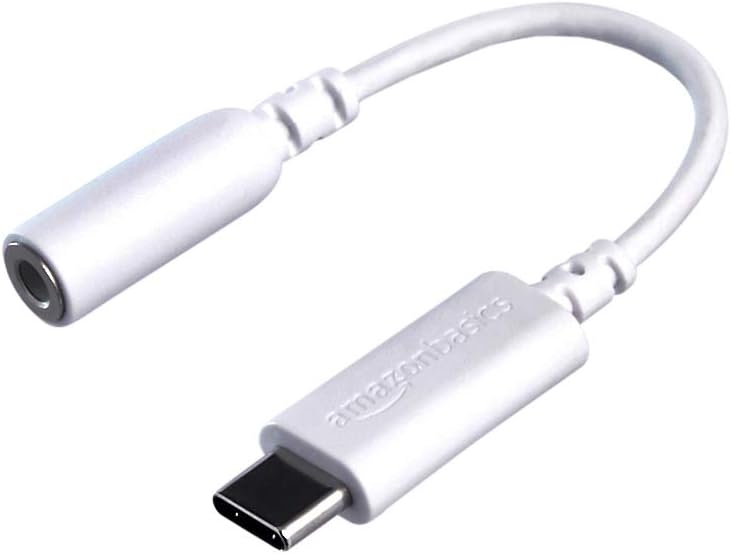 Amazon Basics USB-C to 3.5 mm Headphone Jack Adapter, White