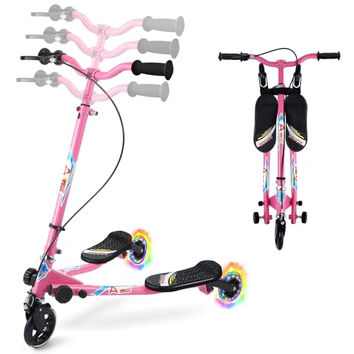 AOODIL Monopattino Flicker, Monopattino a Forbice 3-8 Anni, Monopattino a Molla per Bambini, Monopattino Oscillante con Ruote a LED, Altezza Regolabile, Monopattino per Bambini e Bambine