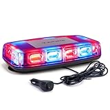 Xprite Upgraded 12' 72LED Rooftop Mini Strobe Lights, Emergency Safety Flashing Beacon Light Bar with Magnetic Base for 12V-24V Construction Vehicles, Trucks, Snow Plow, Postal Car (Mix Red/Blue)