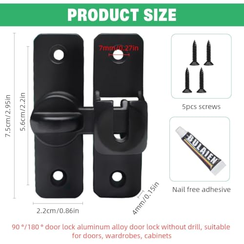Image of HASTHIP Door Latch Door Lock 90 /180 Latch Lock Aluminum Alloy