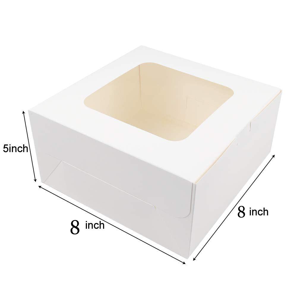 Salome Idea 25PCS Cake Boxes,8x8x5 Inches White Square Bakery Boxes with Window Cajas Pasteles for Cake,Pastries,Chocolates,Cookies,Pie,Birthday Party,Wedding,Valentine's Day(White)