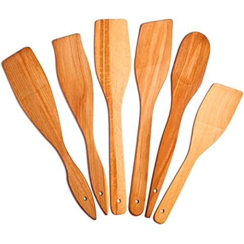 6 Wooden Spoons for Cooking - European Natural & Healthy Nonstick Wooden Spatula and Spoons - Premium Solid Wood Cooking Utensils Set - Super Strong & Durable - Made of Organic Eco Hardwood Beechwood Cover