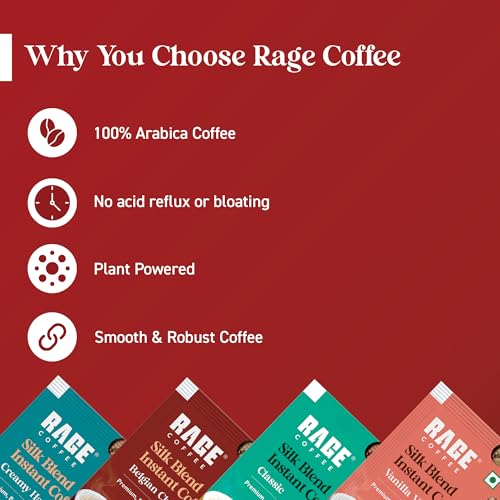 Image of Rage Coffee - Silk Blend Assorted Sachets, Pack of 15 (3 Classic, 4 Creamy Hazelnut, 4 Vanilla Velvet & 4 Belgian Chocolate) +Multi-purpose Shaker 400 ML