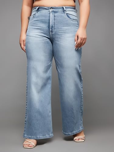Image of Miss Chase A+ Women's Wide-Leg High-Rise Regular-Length Stretchable Cargo Denim Jeans