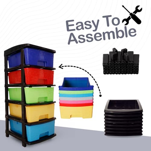 Image of Plastic Modular Drawer Storage Chest Of Drawers Organizer Storage Box, Large Stomo Racks For Multipurpose Anti-slip Shoes Organizers (Multi, 5 Layer)