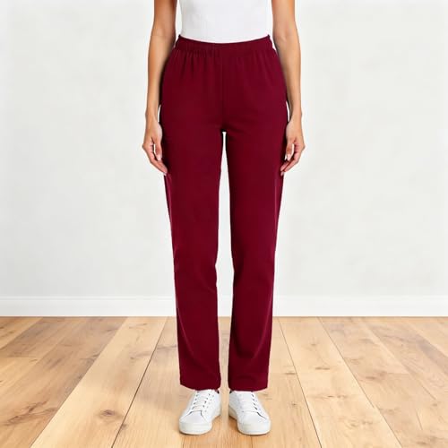 Image of Scrub Pants for Women Drawstring Waist with Straight Leg High Waisted Solid Color Soft Breathable Pants with Pockets