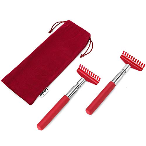 Lotole 2-Pack Back Scratcher For Men Women Adults - Oversized Portable Metal Telescopic Backscratcher Rake Tool With Flannel Gift Storage Bag - Red #TOP7