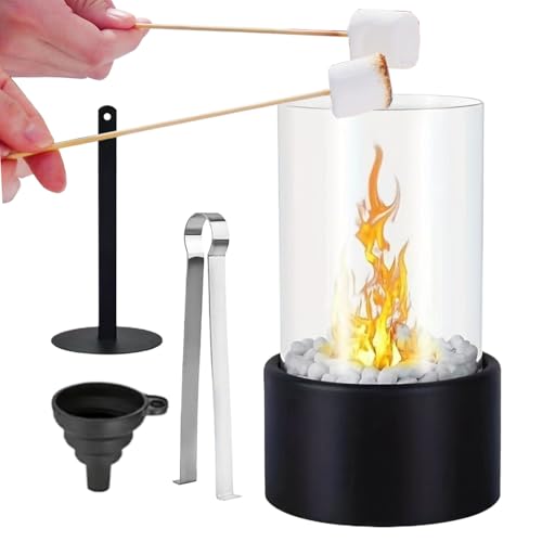 Chimenea/Brasero de Mesa de Acero Inoxidable y Vidrio, brasero de Mesa para Interiores con Piedras Decorativas para decoración del hogar, Bodas, Fiestas y reuniones de Enamorados