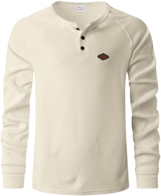 Men's Warm Waffle Top - 1/4 Button Round Neck Solid Color Casual Sweatshirt for Daily Vacation Wear - Image 2