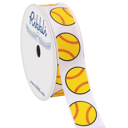 Ribbli Softball Grosgrain Ribbon 7/8-Inch x 10-Yard Use for Team Hair Bows Wreath Sport Lanyards Gift Wrapping Party Decoration