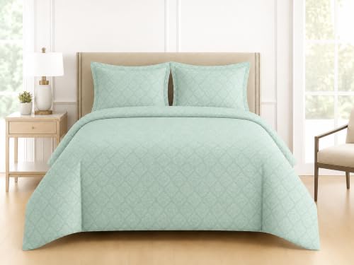 Image of DECOR2ADMIRE 400 TC Cotton Bedsheet with 2 Pillow Covers, Premium Damask Self Design Bed Sheet for Double Bed (Green, Double King)
