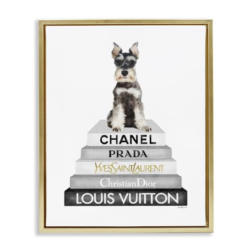 Stupell Industries 'Schnauzer Puppy on Books'| Floating Frame Canvas Art