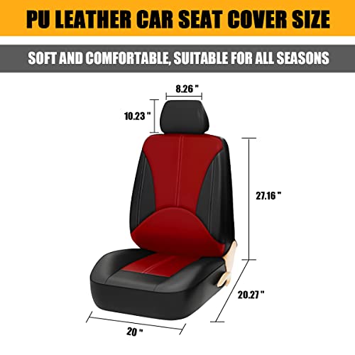 Car Seat Cover For Front Seat With Headrest Cover, Pu Leather Breathable Soft Automotive Protectors, Waterproof Non-Slip Vehicle Cushion Cover, Car Accessories For Most Suv, Van, Car (Red) #TOP1
